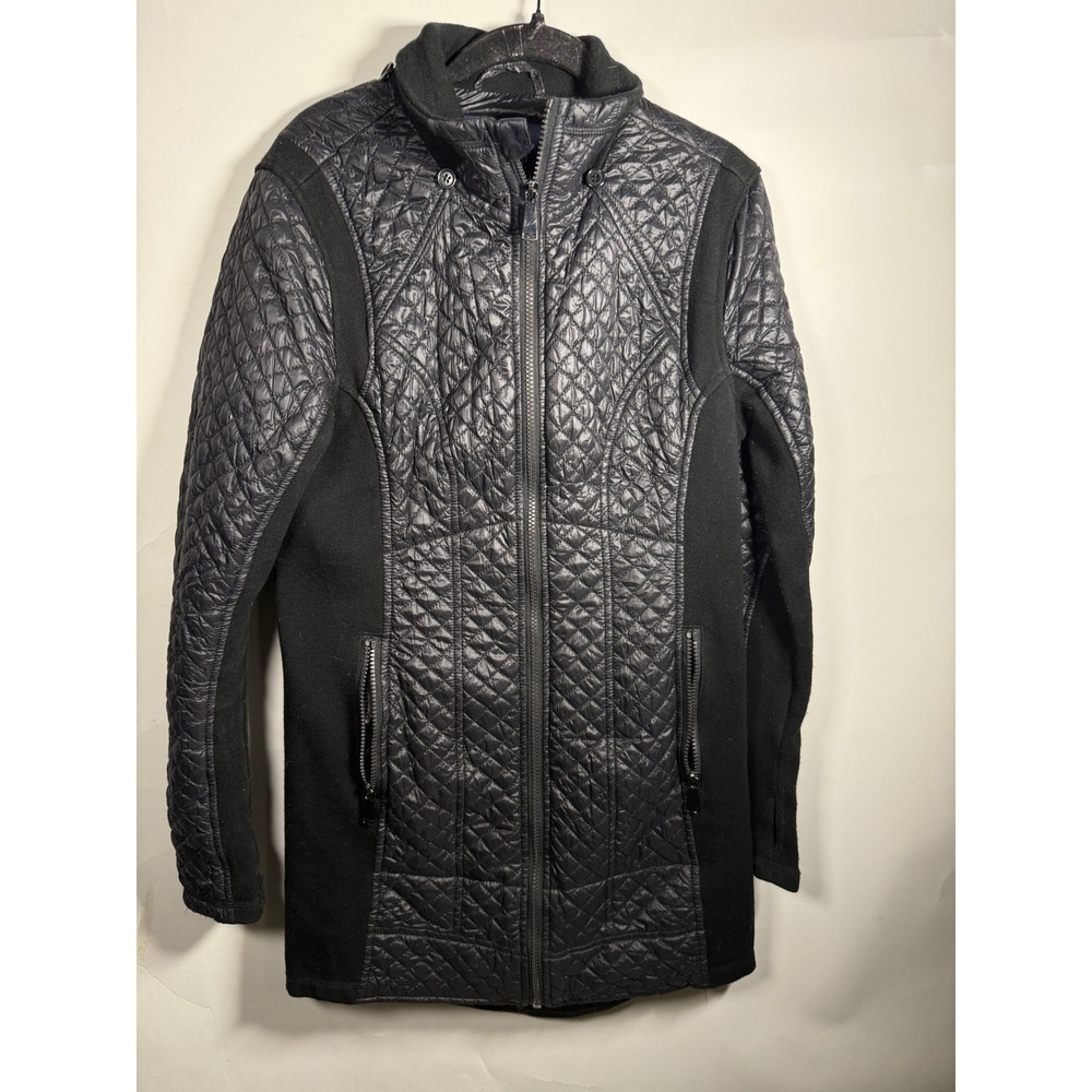 BLUE Saks Fifth Avenue Women Quilted Knit Jacket‎ Black Full Zip Size M